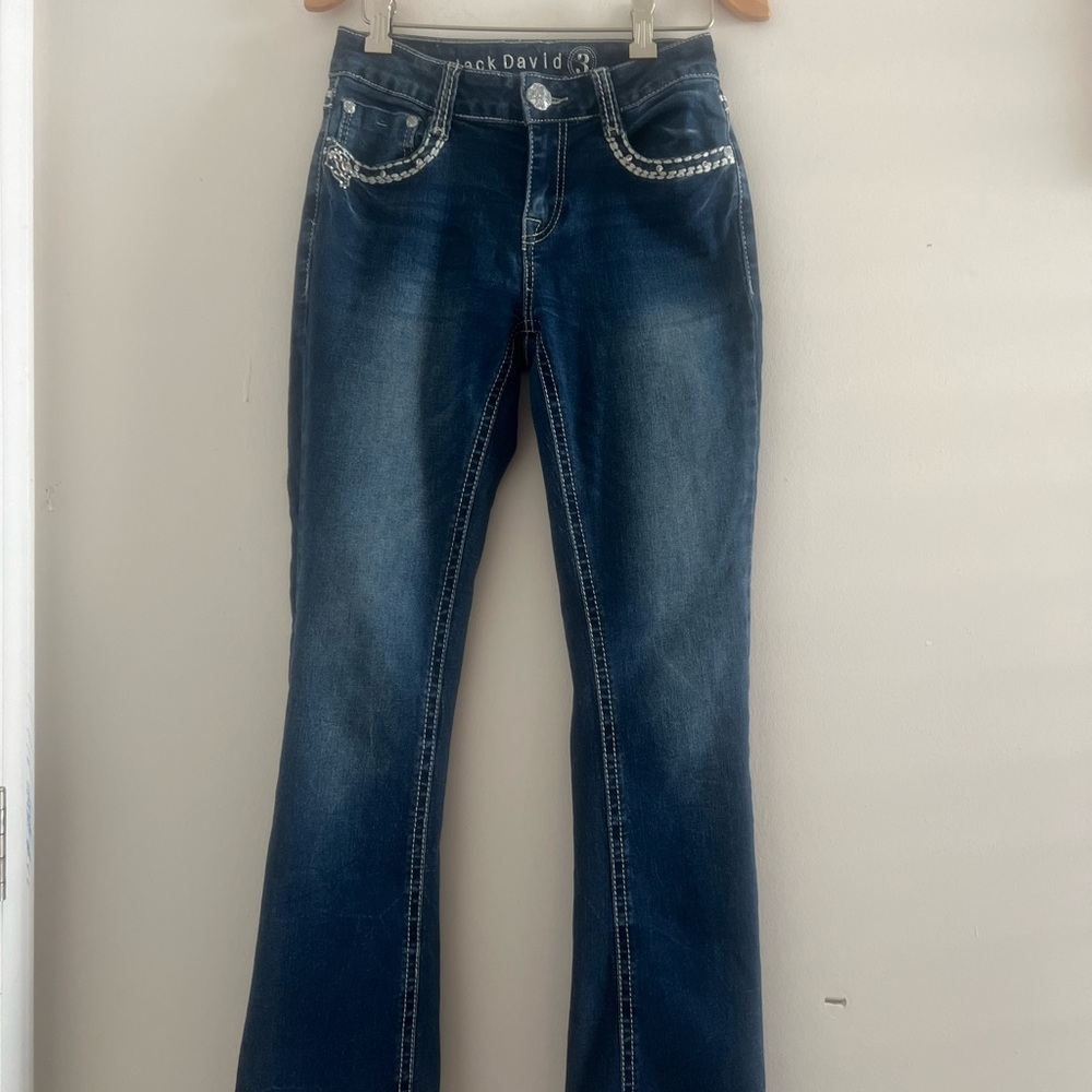 Vintage Jack David Y2K Rose Embellished Bootcut Jeans Sz 3 will fit 1/25